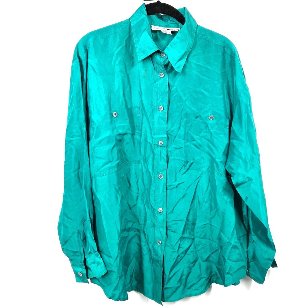 Vintage Jonathan Martin women S Teal Green Silk Career Long Sleeve Classic Top